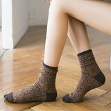 Ladies,Leopard,Print,Breathable,Jacquard,Short,Socks