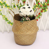 Folding,Flower,Plant,Straw,Storage,Baskets,Flower,Handmade,Hanging,Basket,Decor