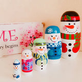 Christmas,Wooden,Russian,Nesting,Dolls,Snowman,Decorations