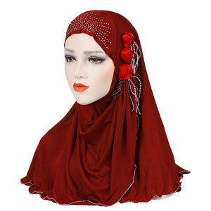 Women,Three,Flower,Tassels,Arabian,Scarf,Turban