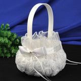 White,Romantic,Storage,Flower,Baskets,Bowknot,Satin,Wedding,Ceremony,Party