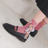 Women,Students,Casual,Combed,Cotton,Middle,Socks,Chiffon,Flower,Strip