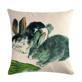 Chinese,Watercolor,Rabbit,Printing,Linen,Cotton,Throw,Pillow,Cover,Office,Pillow