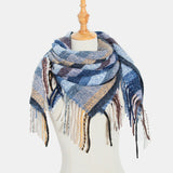 Women,Contrast,Color,Stripe,Lattice,Pattern,Tassel,Winter,Scarf,Shawl