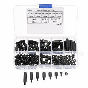 Suleve,M3NH11,Nylon,Screw,Black,White,Screw,Standoff,Assortment,180Pcs