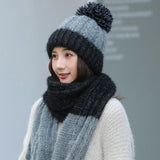 Knitted,Beanie,Scarfs,Thickening,Bobble