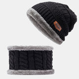 Knitted,Velvet,Padded,Collar],Beanie