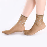 Women,Summer,Ultra,Elastic,Breathable,Middle,Socks,Fashion,Sequins