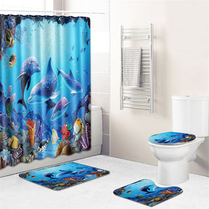 European,Marine,Whale,Style,Shower,Curtain,Carpets,Toilet,Cover,Floor,Bathroom,Decoration