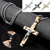 Stainless,Steel,Christ,Jesus,Cross,Crucifix,Patterned,Pendant,Necklace,Chain