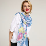 Linen,Lightweight,Peony,Chiness,Watercolor,Painting,Scarf,Summer,Breathable,Flower,Shawl,Women