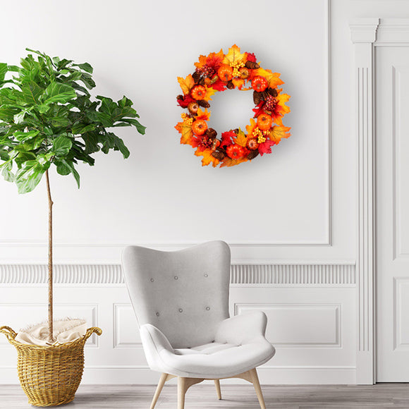 Halloween,Artificial,Pumpkin,Wreath,Autumn,Color,Harvest,Maple,Light,String,Garland,Decor