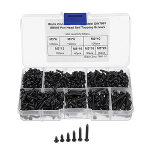 Suleve,M3CP1,500Pcs,Phillips,Screw,Black,Carbon,Steel,Tapping,Woodworking,Screws,Assortment