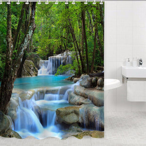 2x1.8CM,Polyester,Waterfall,Nature,Scenery,Bathroom,Shower,Curtain,Hooks