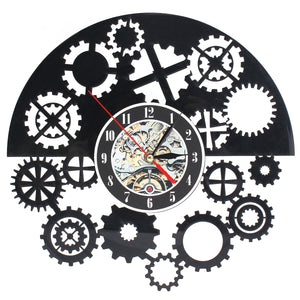 Steampunk,Clock,Gears,Vinyl,Record,Clock,Office,Decor