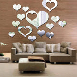 Honana,16Pcs,Silver,Heart,Mirror,Stickers,Bedroom,Office,Decor