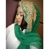 Women,Chiffon,Beaded,Headband,Scarf,Arabian,Scarf,Turban,Shawl