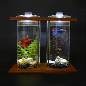 Light,Clear,Glass,Betta,Aquarium,Bamboo,Shelf,Office