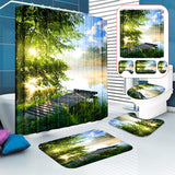 Fishing,River,Printed,Pattern,Bathroom,Shower,Curtain,Pedestal,Toilet,Cover,Carpet