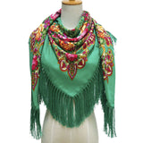 Fringed,Scarf,National,Shawl,Female,Retro,Printed,Flower,Square,Scarf