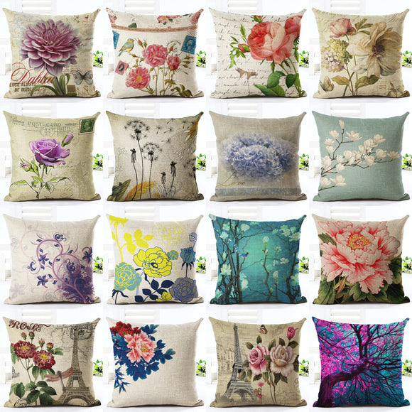 Vintage,Flowers,Waist,Square,Floral,Linen,Cushion,Cover,Decorative,Pillow,Chair