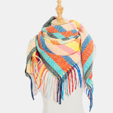 Women,Contrast,Color,Stripe,Lattice,Pattern,Tassel,Winter,Scarf,Shawl