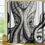 Black,White,Octopus,Cuttlefish,Shower,Curtain,Waterproof,Washable,Curtains,Hooks