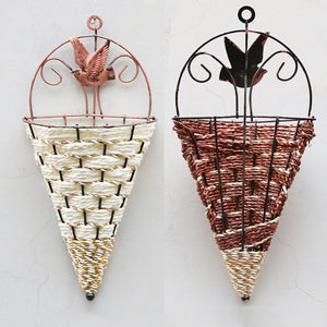 Rattan,Hanging,Planter,Plant,Basket,Garden,Flower,Mounted,Holder