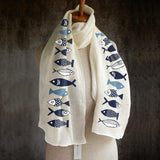 Women,Solid,Color,Fishes,Printing,Pattern,Linen,Scarf,Shawl,Elegant,Scarf