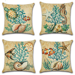 Cartoon,Ocean,Creature,Turtle,Pillow,Cotton,Linen,Square,House,Decor,Cushion,Cover