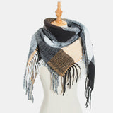 Women,Contrast,Color,Stripe,Lattice,Pattern,Tassel,Winter,Scarf,Shawl