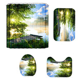 Fishing,River,Printed,Pattern,Bathroom,Shower,Curtain,Pedestal,Toilet,Cover,Carpet