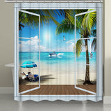 Summer,Beach,Scenery,Outside,Window,Waterproof,Bathroom,Shower,Curtain,Toilet,Cover