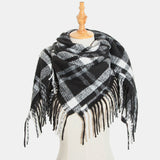 Women,Contrast,Color,Stripe,Lattice,Pattern,Tassel,Winter,Scarf,Shawl