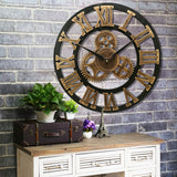 Antique,Roman,Numerals,Silent,Clock,Rustic,Wheel,Wooden,Decor,Clock