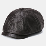 Cracked,Leather,Newsboy,Retro,Beret