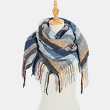 Women,Contrast,Color,Stripe,Lattice,Pattern,Tassel,Winter,Scarf,Shawl