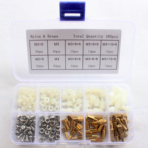 Suleve,M3BN6,180Pcs,Screw,Standoff,Nylon,Stainless,Steel,Brass,Standoff,Screw,Assortment,Storage