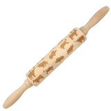 Loskii,JM01690,Wooden,Christmas,Embossed,Rolling,Dough,Stick,Baking,Pastry,Christmas,Decoration