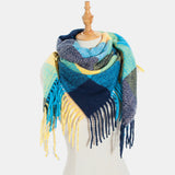 Women,Contrast,Color,Stripe,Lattice,Pattern,Tassel,Winter,Scarf,Shawl