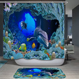 Ocean,Dolphin,Swimming,Decor,Shower,Curtain,Waterproof,Pedestal,Toilet,Cover,Shower,Curtains