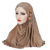 Women,Three,Flower,Tassels,Arabian,Scarf,Turban