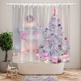 Christmas,Interior,Fireplace,Decorated,Indoors,Shower,Curtain,Bathroom