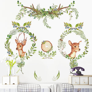 Adhesive,Sticker,Forest,Deers,Green,Plants,Animals,Stickers,Window,Decorations,Bedroom,Kitchen