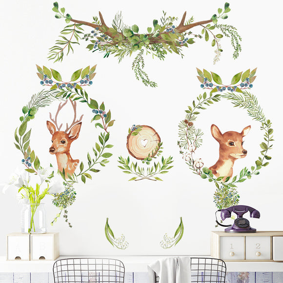 Adhesive,Sticker,Forest,Deers,Green,Plants,Animals,Stickers,Window,Decorations,Bedroom,Kitchen