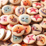 Ocean,Round,Pattern,Wooden,Button,Mixed,Natural,Sewing,Handmade,Clothes,Buttons