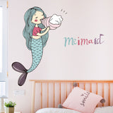 Loskii,FX64055,Cartoon,Lovely,Mermaid,Blowing,Conch,Sticker,Children's,Girls,Bedroom,Decoration,Removable,Bathroom