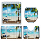 Summer,Beach,Scenery,Outside,Window,Waterproof,Bathroom,Shower,Curtain,Toilet,Cover