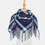 Women,Contrast,Color,Stripe,Lattice,Pattern,Tassel,Winter,Scarf,Shawl