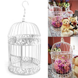 White,Birdcage,Wedding,Center,Pieces,Hanging,Flowers,Decorations